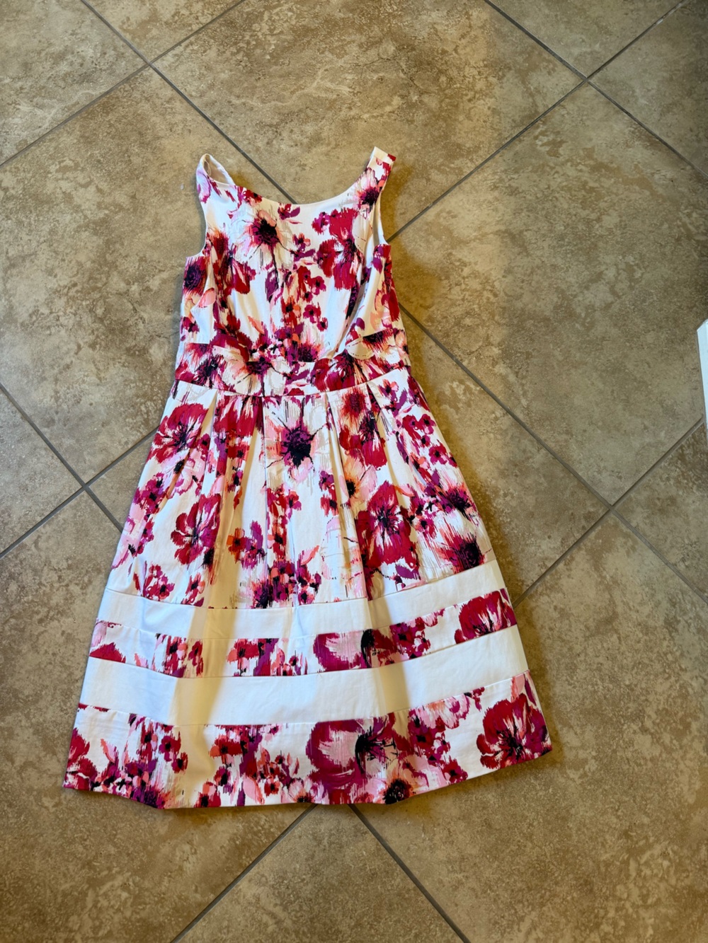 White House Black Market White Midi Dress with Pink Floral Print